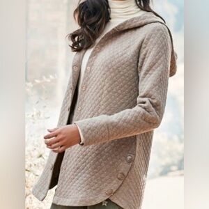 Soft Surroundings Favorite Lounge Cardi Quilted Jacket Tan Snap Button Down Sz L